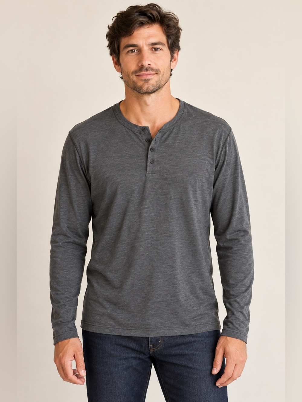 lululemon Men’s Long Sleeve Henley Charcoal Grey – Estimated Large